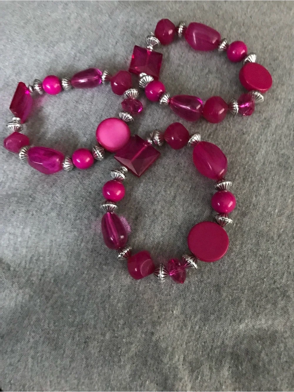 Hot Pink Beaded Stretch Bracelet Set - Women Jewelry